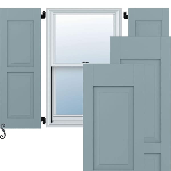 Ekena Millwork Americraft 2 Equal Raised Panel Exterior Real Wood Shutters, RW101RP18X53SBH, PR RW101RP18X53SBH - main